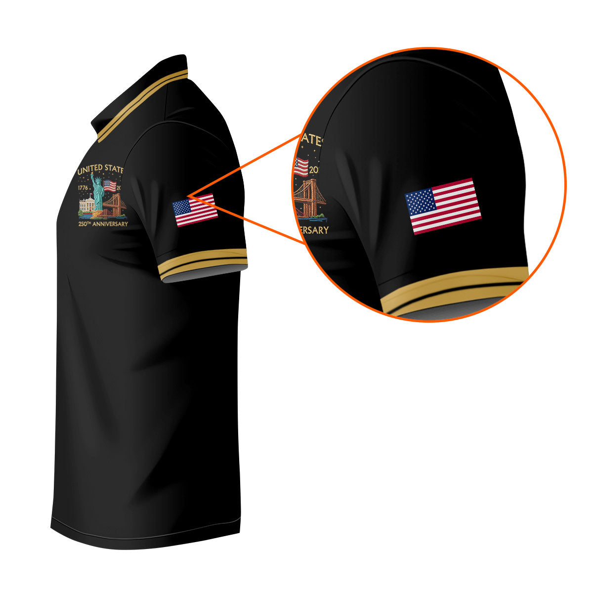 American Symbols Black Patriotic Golf Shirt, US 250 Years 4th Of July Golf Shirts For Men