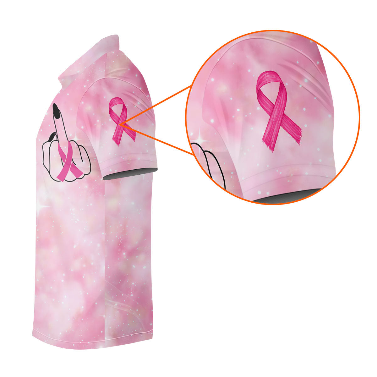 Pink Ribbon Middle Finger Breast Cancer Polo Shirt, Ladies Golf Shirt, Women's Golf Tops