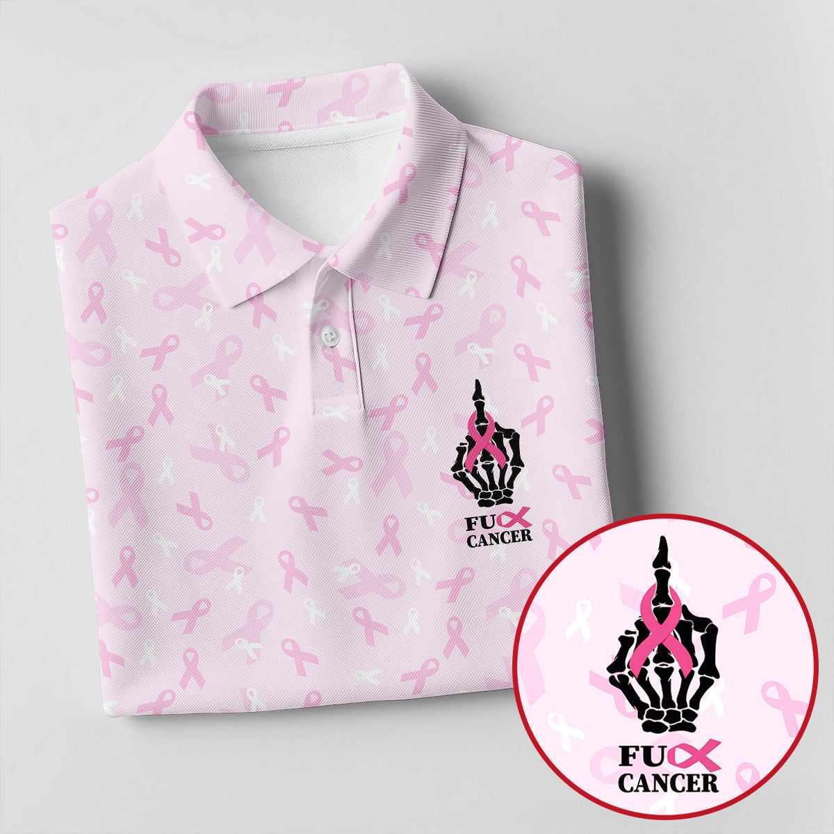 Fuck Cancer Skeleton Hand Breast Cancer Polo, Ladies Golf Shirts, Golf Tops For Women