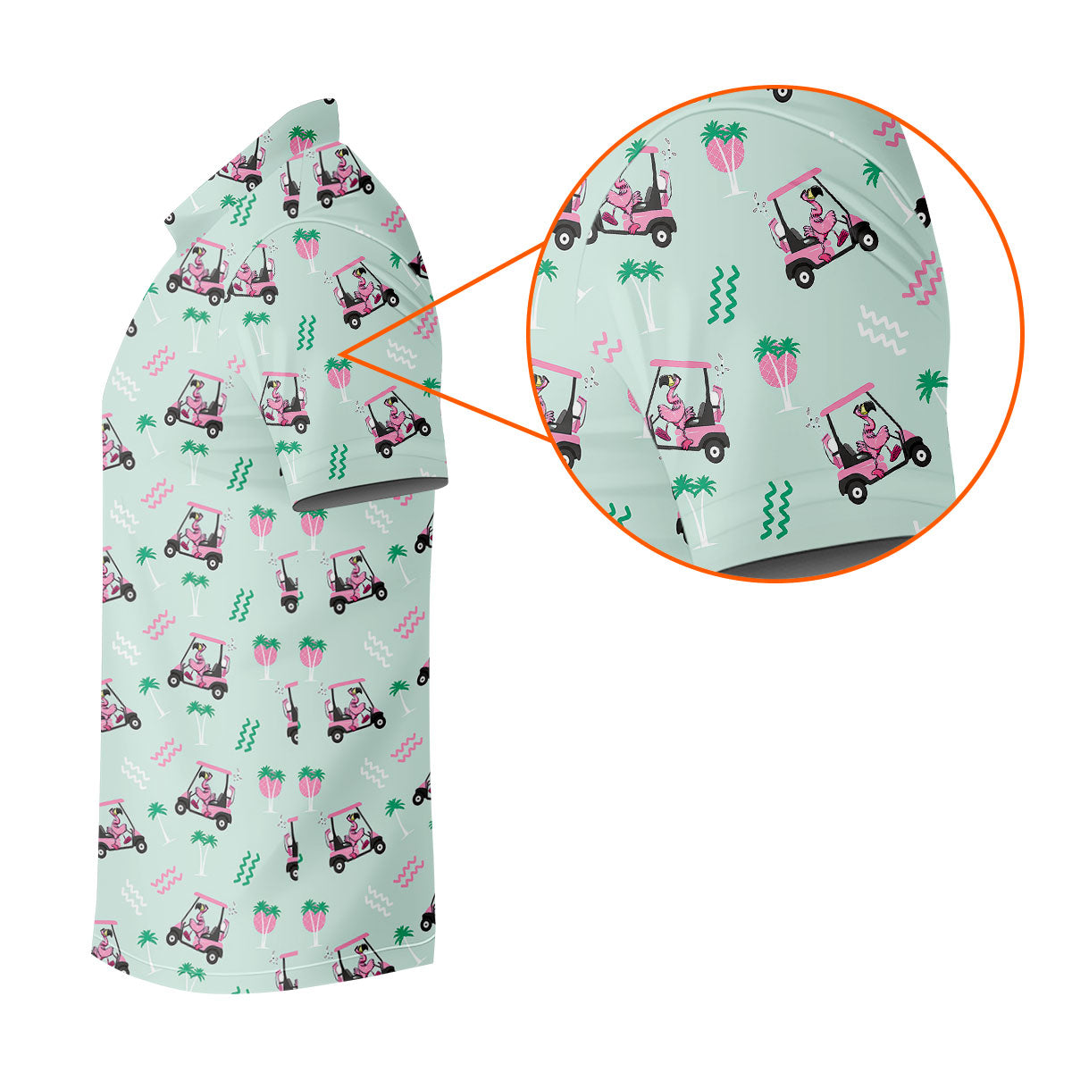 Funny Flamingo Golf Cart Tropical Pattern Polo Shirt, Mens Golf Polo, Golf Apparel For Men