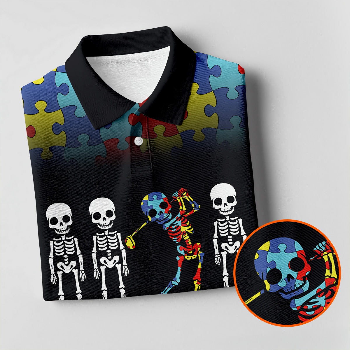 It's Ok To Be Different Men Polo Shirt, Autism Awareness Puzzle Pattern Black Fade Golf Shirts For Men, Autism Golf Shirt