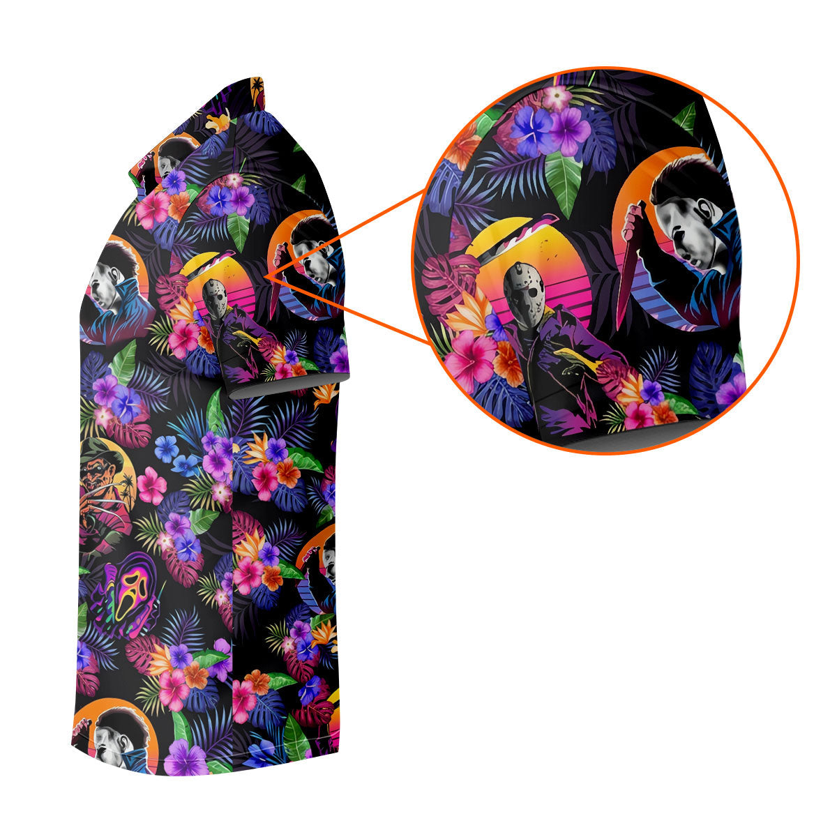 Retro Neon Horror Character Halloween Golf Shirt, Women’s Golf Polo, Printed Golf Shirt