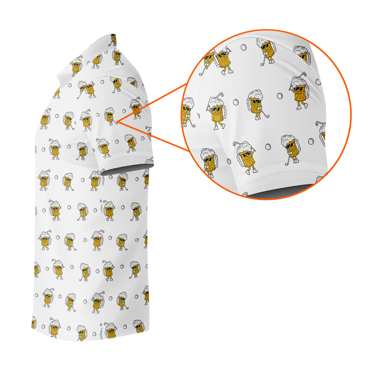 Cartoon Beer Mug Golfer Pattern Golf Polo Shirt, Polo Shirts For Men, Printed Golf Shirts