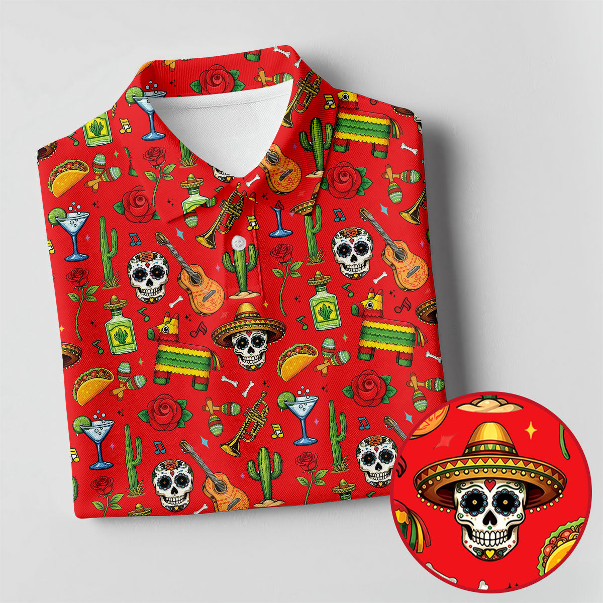 Decorated Skulls Party Items Cinco De Mayo Celebration Fiesta Themed Red Golf Shirt For Women