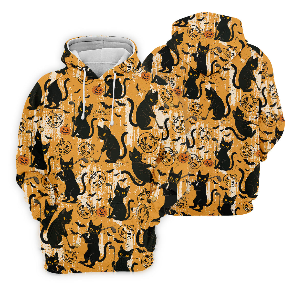 Funny Black Cat Men's Golf Polo ShirtHalloween Golf Shirt, Halloween Polo ShirtGolf Gift For Him