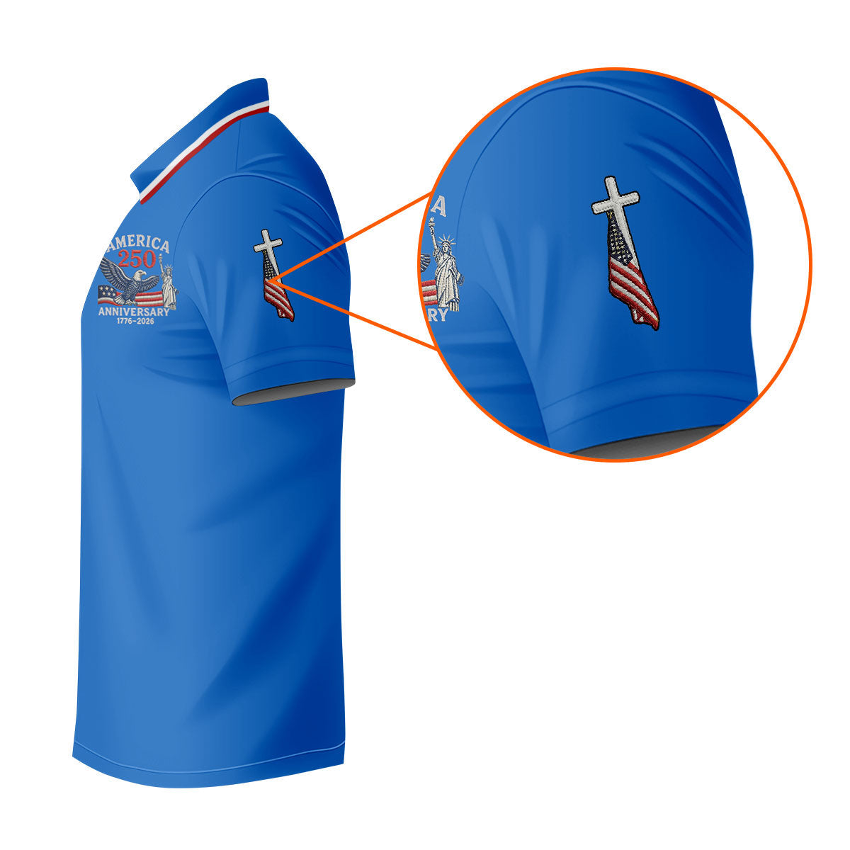 Faith Cross Bald Eagle America 250 Anniversary Blue Patriotic Golf Shirt, Golf Shirts For Men