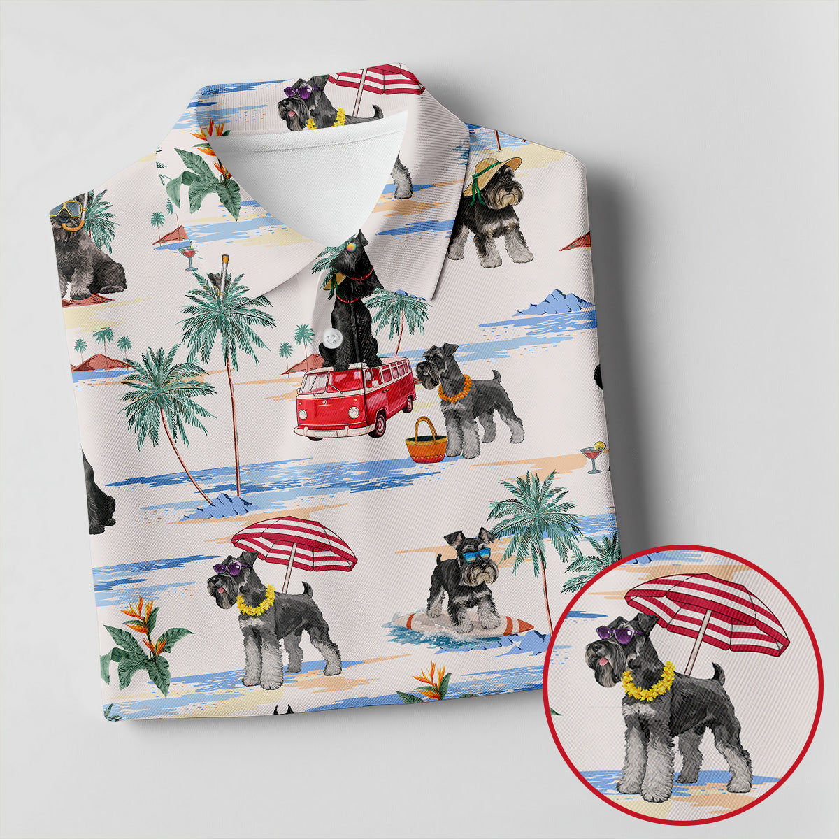 Schnauzer Beach Vacation Tropical Golf Polo Shirt, Golf Shirts For Women, Women’s Golf Apparel