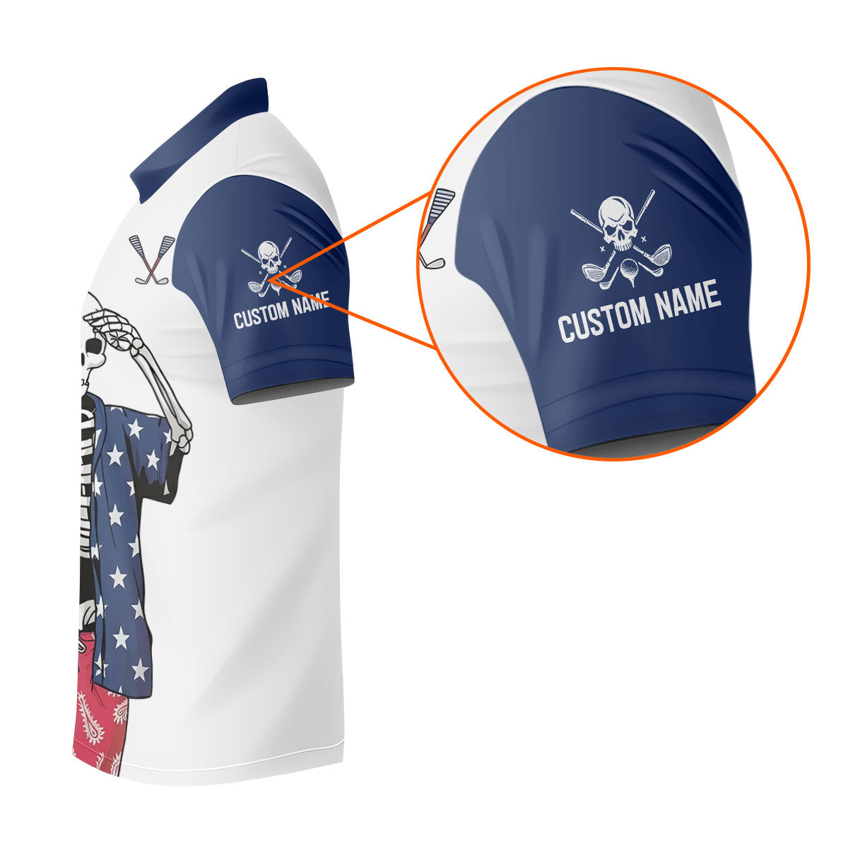 Skeleton Golf White Navy 4th Of July Patriotic Golf Shirt, 250 Years Golf Shirts For Men