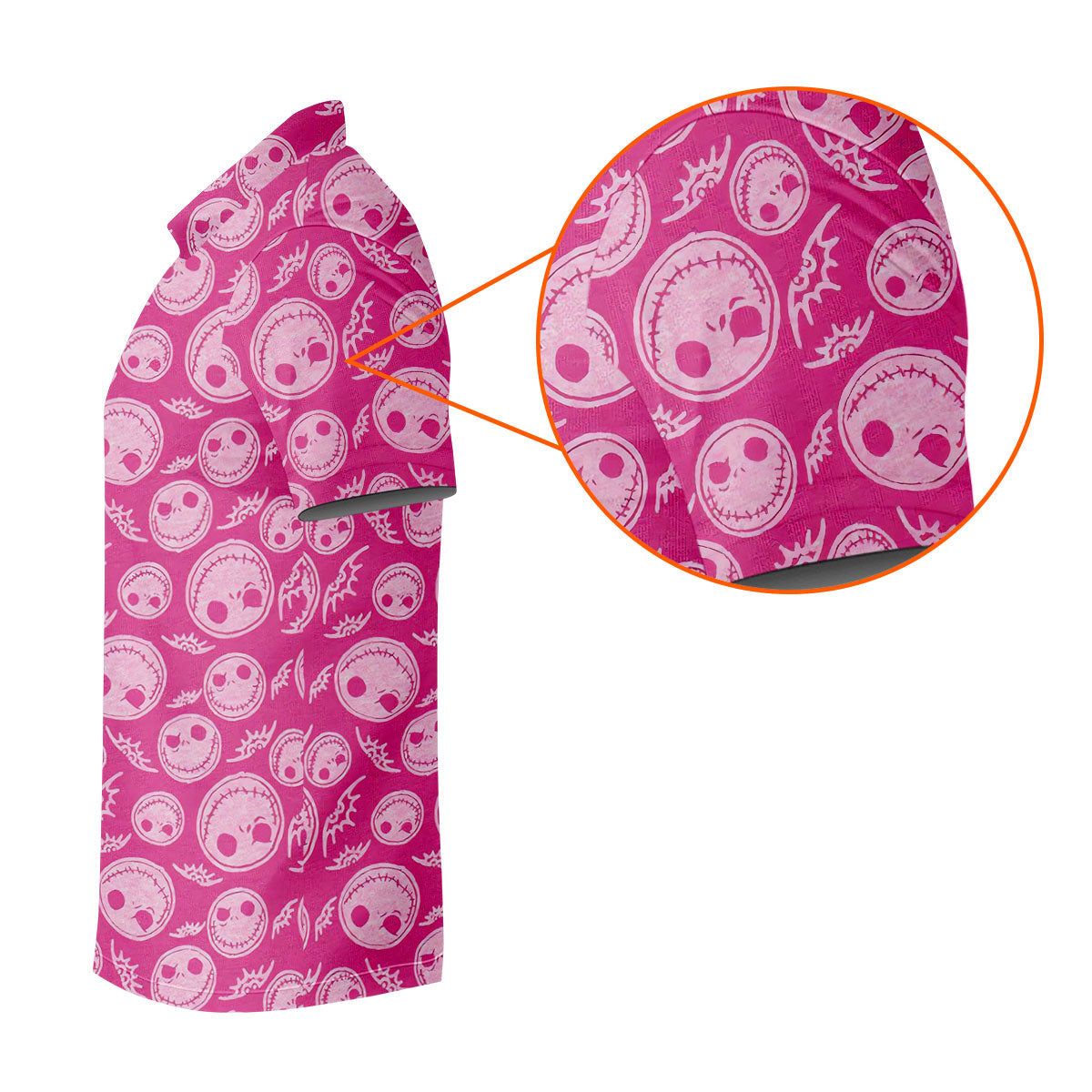 Pink Stitched Skull Halloween Golf Polo Shirt, Golf Tops For Women, Printed Golf Shirt
