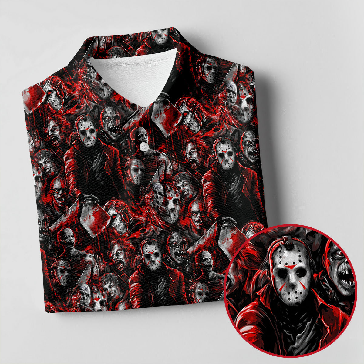 Horror Character Slasher Pattern Golf Polo Shirt, Womens Golf Tops, Ladies Golf Shirts
