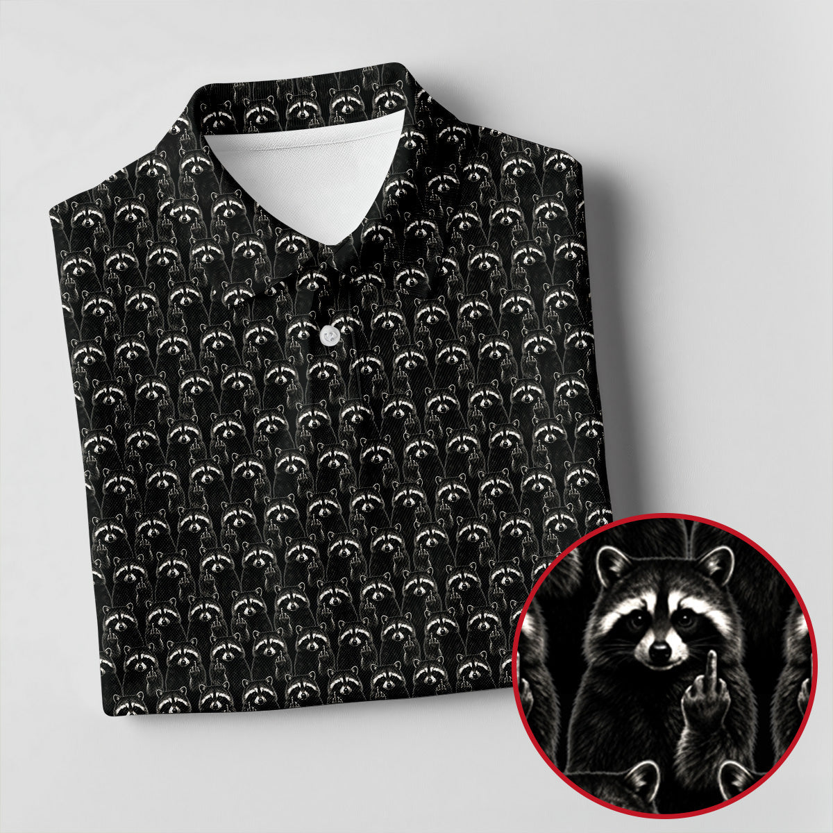 Funny Rude Raccoon Middle Finger Black Polo Shirt, Mens Golf Polo, Mens Golf Apparel