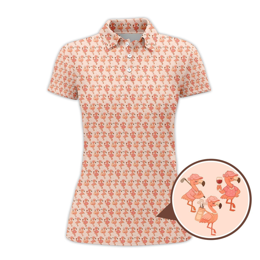 Flamingo Pattern Golf Shirt, Funny Ladies Golf Shirts, Flamingo Golf Polos for Women