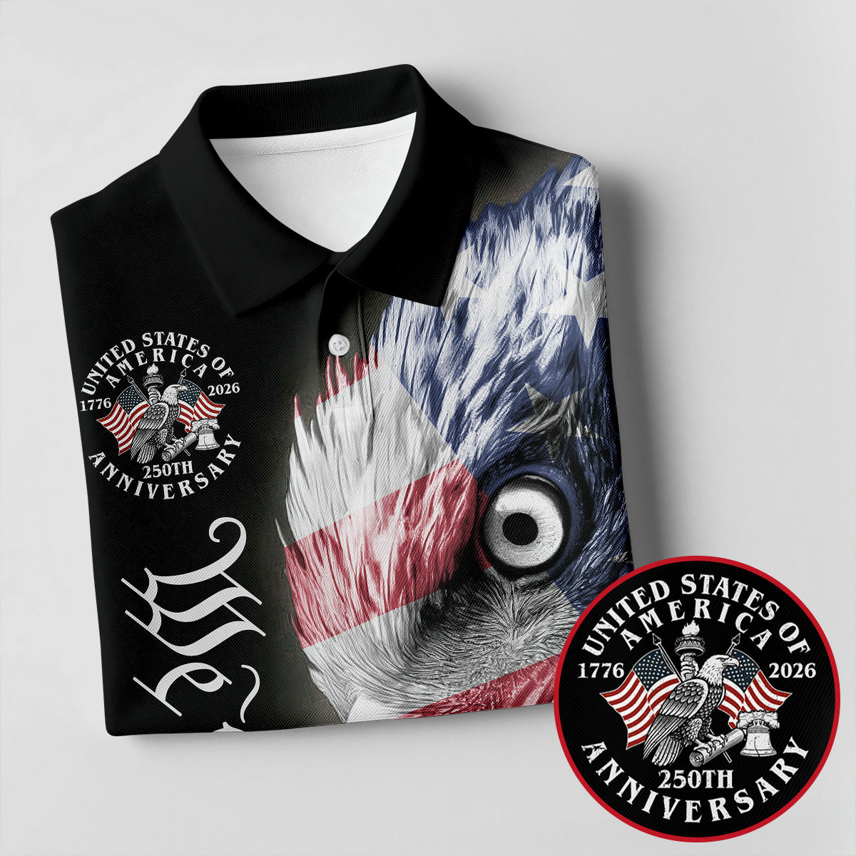 We The People Patriotic Bald Eagle American Flag Golf Shirt, 4th Of July Golf Shirts For Men