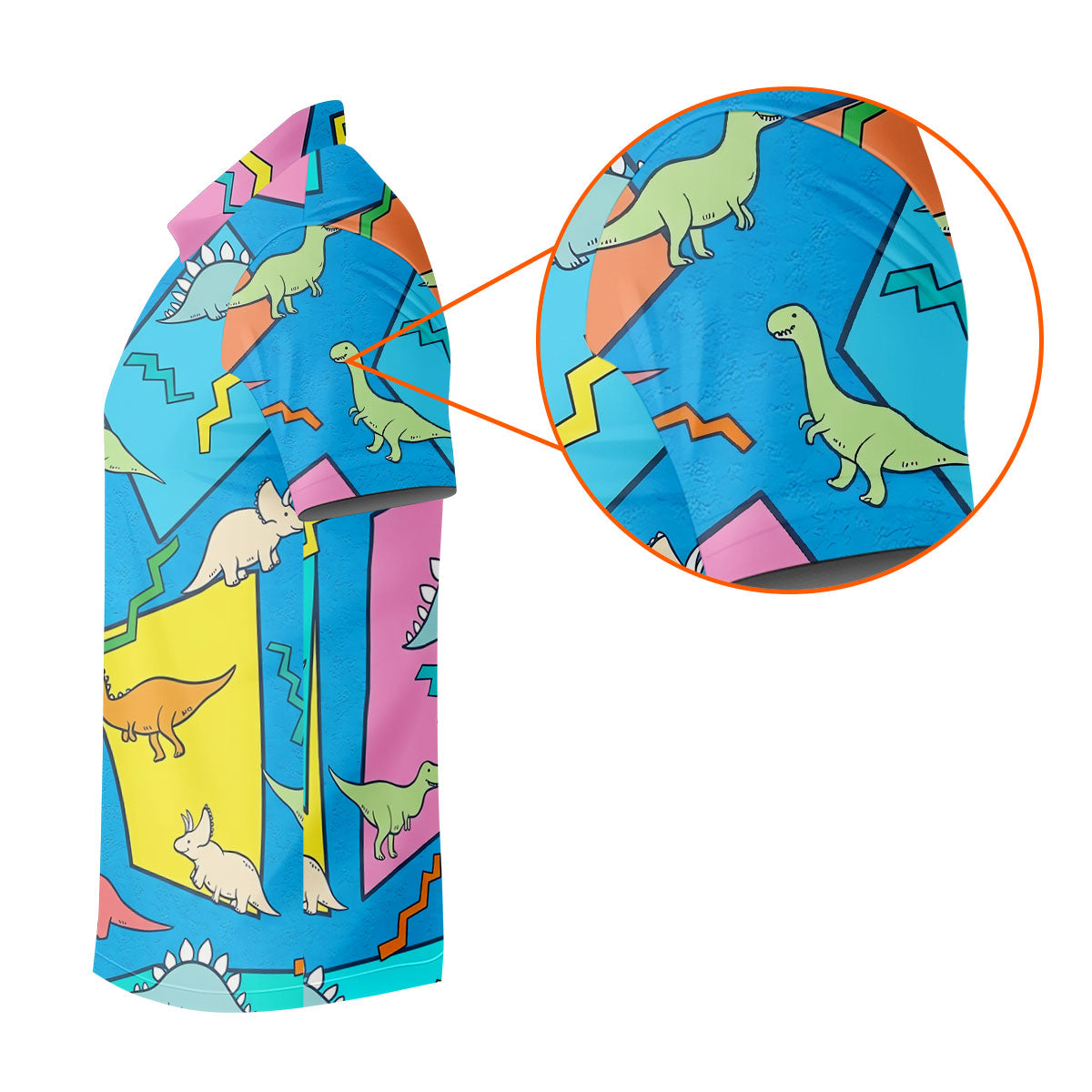 Retro Colorful Dinosaur Pattern Golf Shirt, Men's Golf Shirt, Golf Apparel For Men