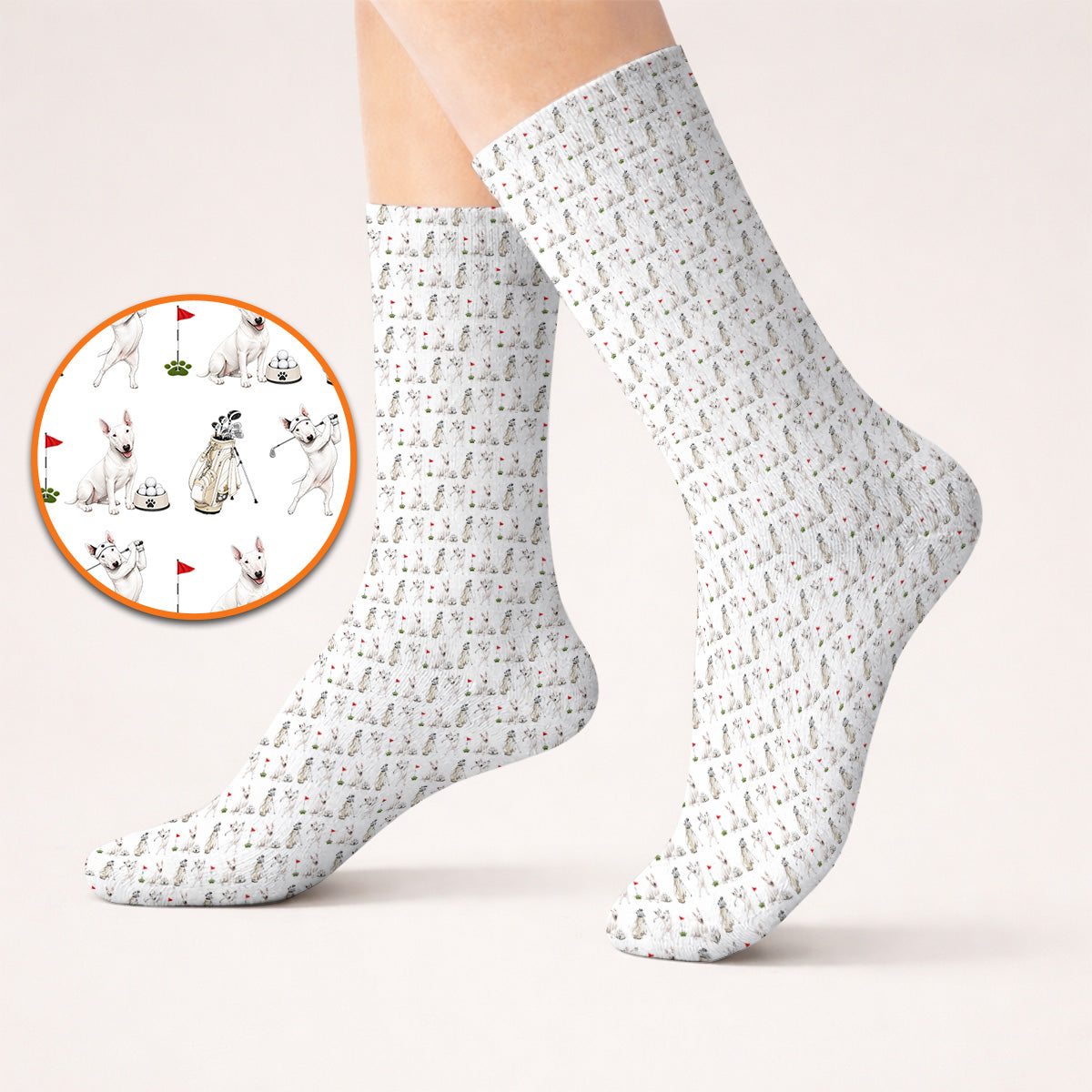 Bull Terrier Golf Socks, Bull Terrier Pattern Golf Sock, Funny Dog Dad Gift