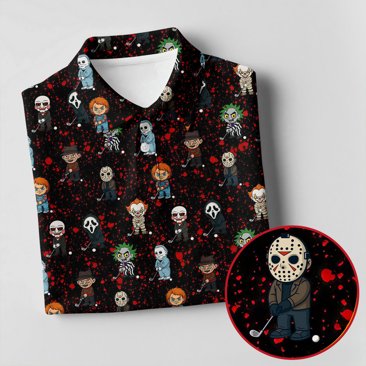 Black Horror Character Golf Polo Shirt, Men's Golf Polo, Hawaiian Golf Shirt
