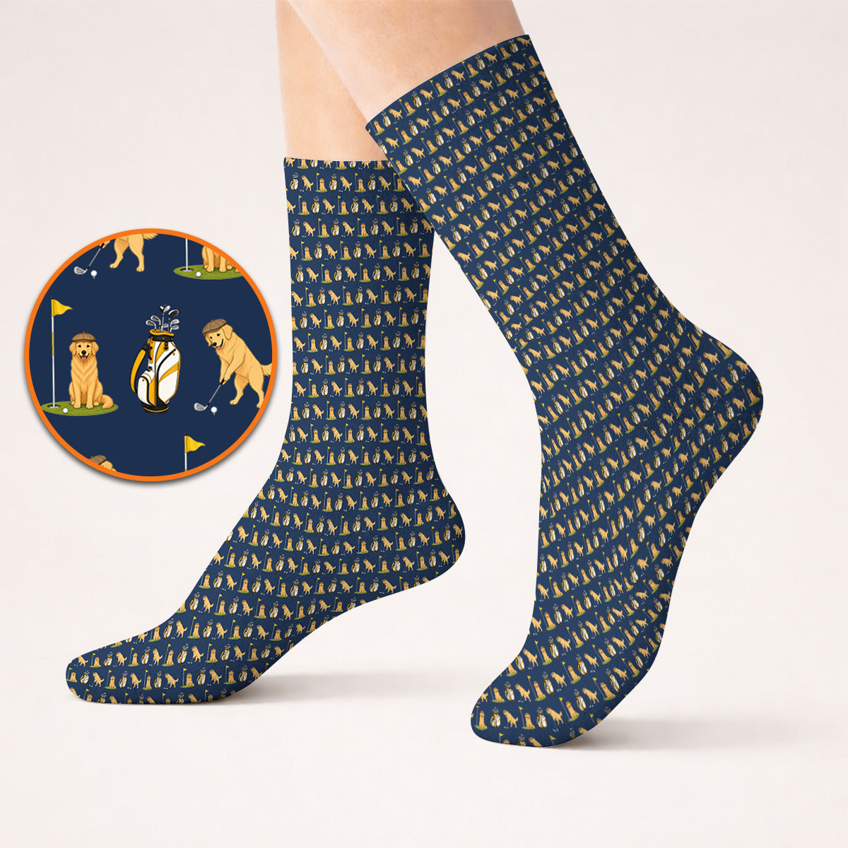 Golden Retriever Pattern Golf Sock, Funny Dog Golf Socks, Crazy Golf Gift For Golfer