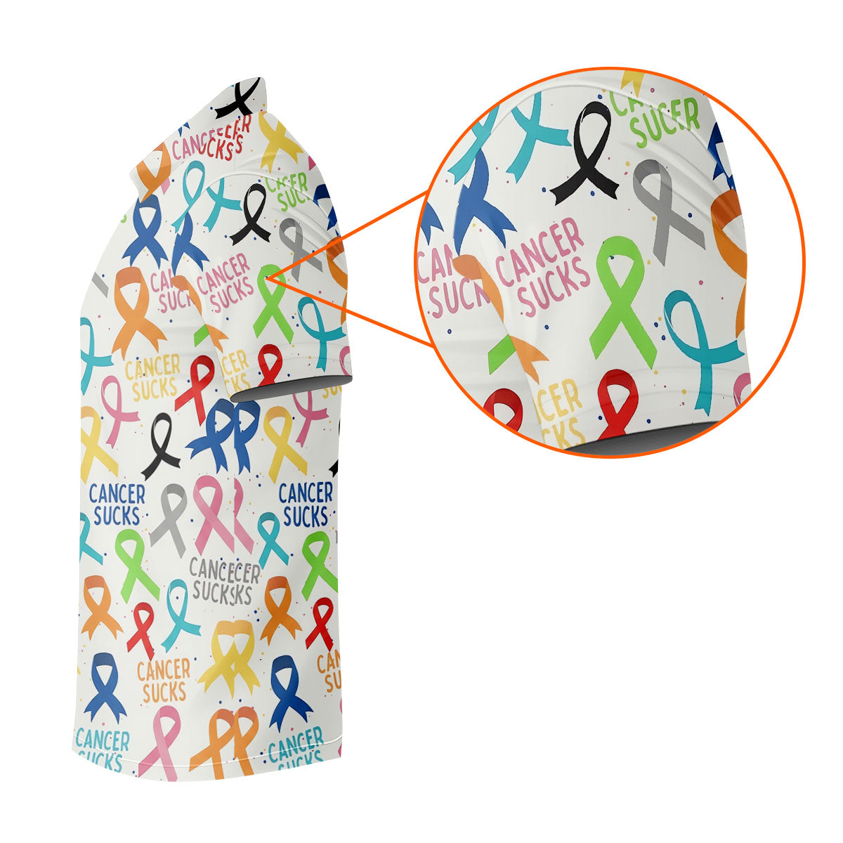 Cancer Sucks Multicolor Awareness Ribbon Polo Shirt, Mens Golf Polo, Printed Golf Shirts