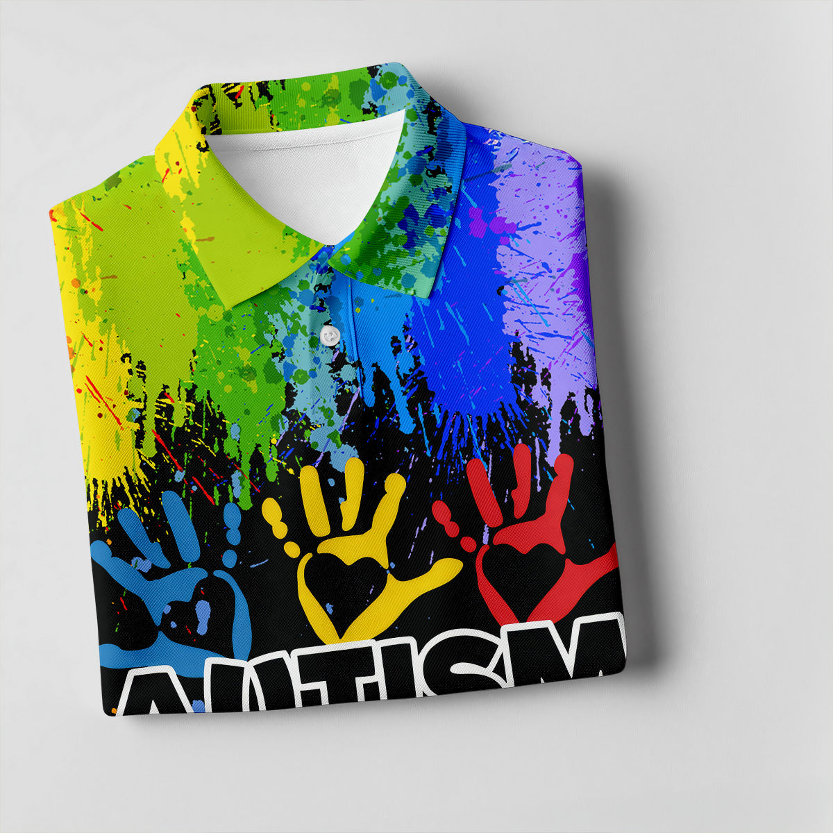 Autism Strong Rainbow Paint Splatter Golf Tops For Men, Autism Awareness Colors Golf Shirts For Men