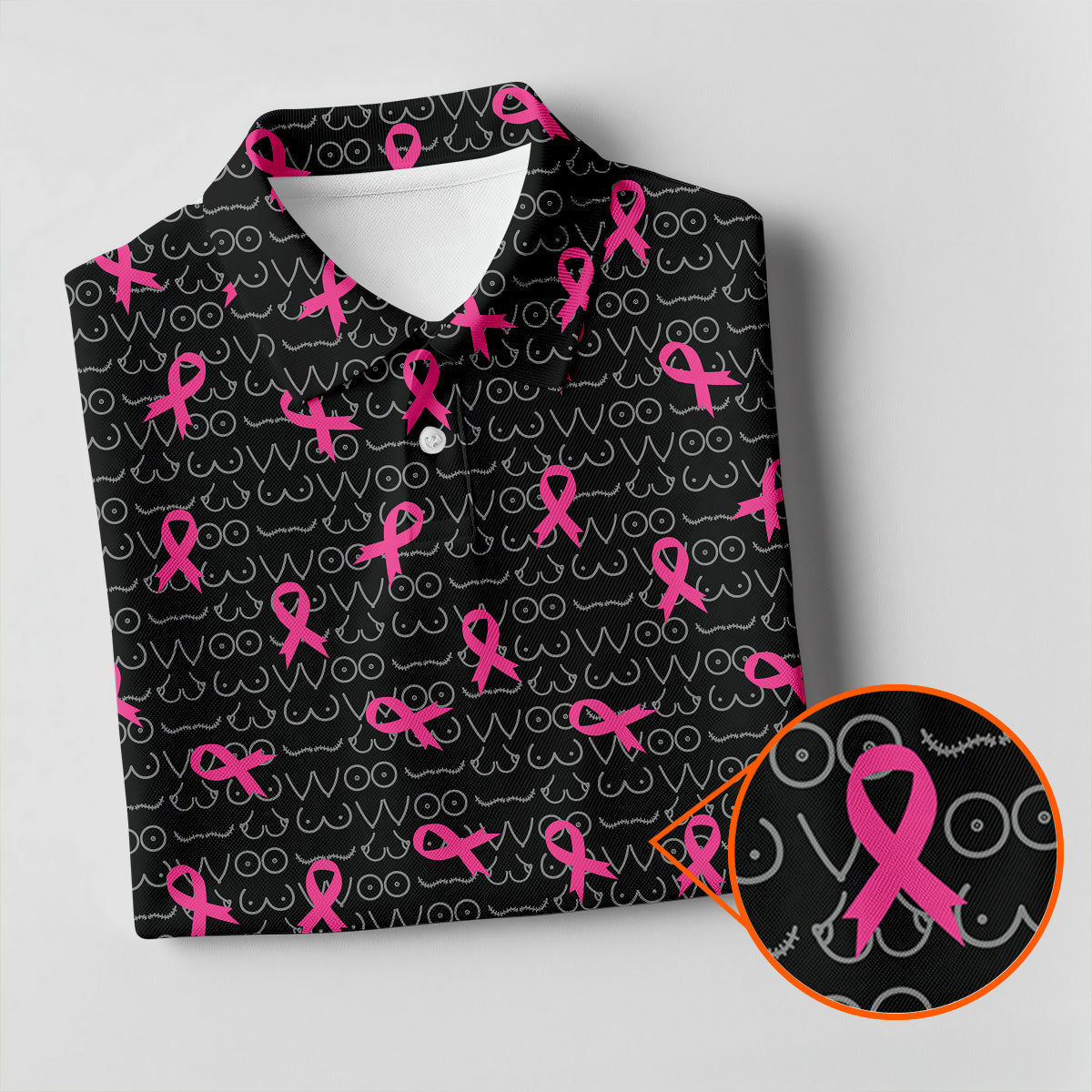 Black Golf Polo with Pink Ribbon, Men's Golf Polo Shirt, Breast Cancer Awareness Shirt, Funny Golf Shirt