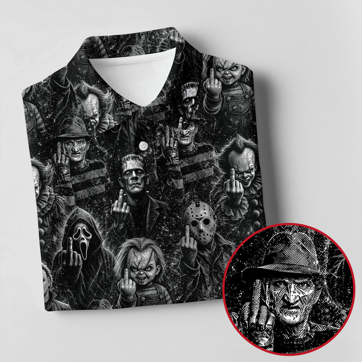 Horror Character Villains Pattern Golf Polo Shirt, Men's Golf Shirt, Hawaiian Golf Shirt