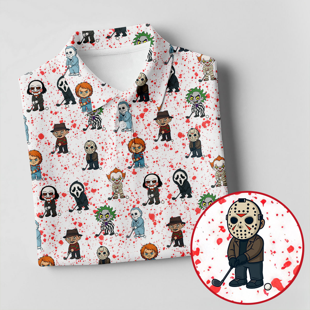 White Horror Character Golf Polo Shirt, Women's Golf Polo, Ladies Golf Shirts