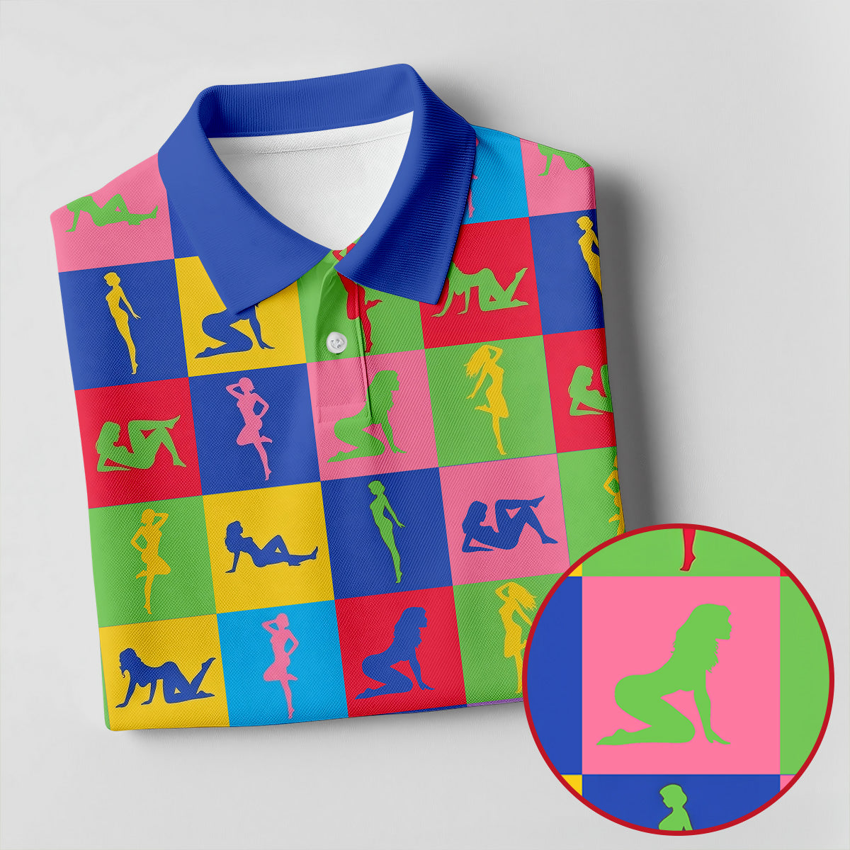 Colorful Pin Up Silhouette Pop Art Golf Polo Shirt, Men's Golf Shirt, Golf Shirts For Men