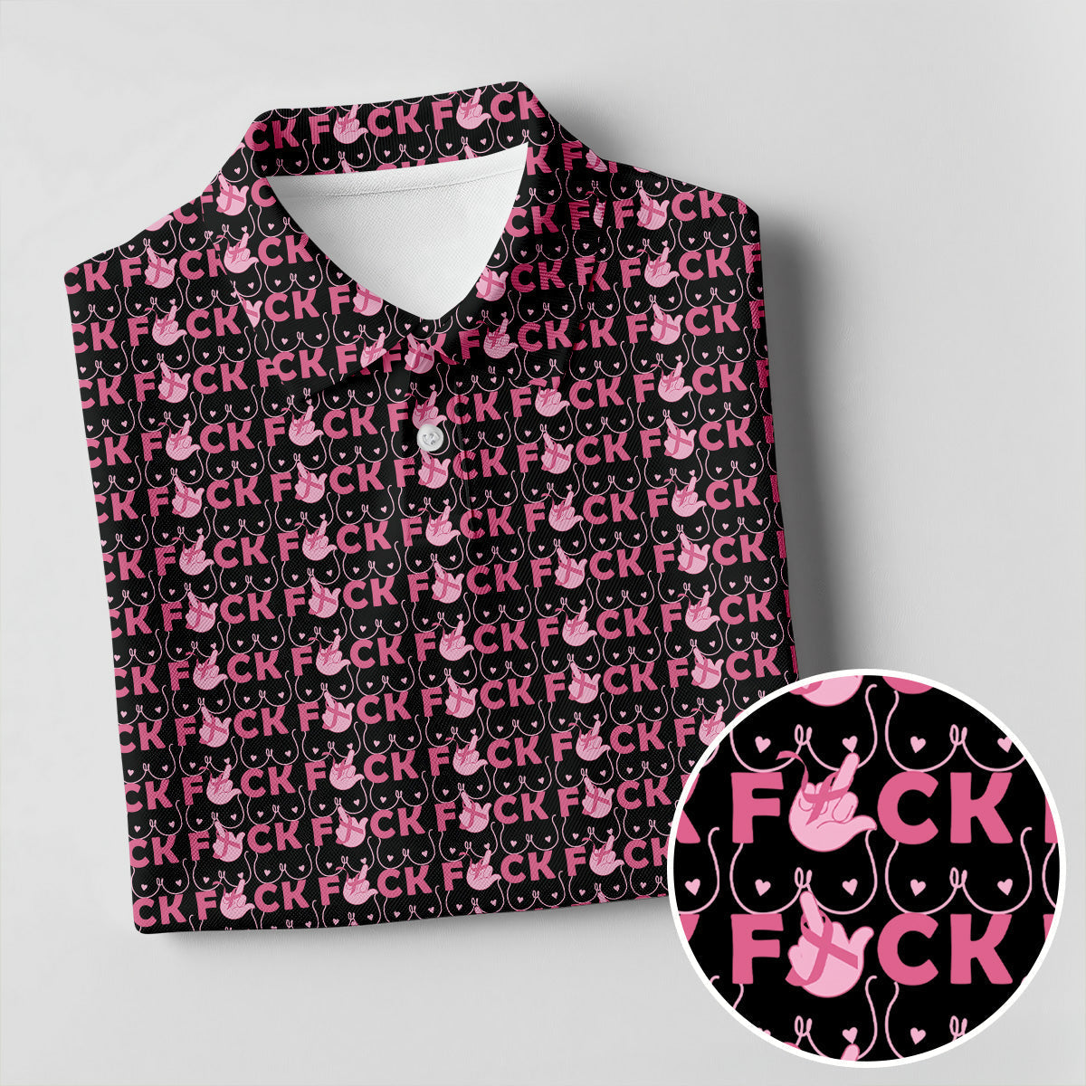 Fuck Breast Cancer Pink Ribbon Golf Polo Shirt, Mens Golf Polo, Golf Apparel For Men