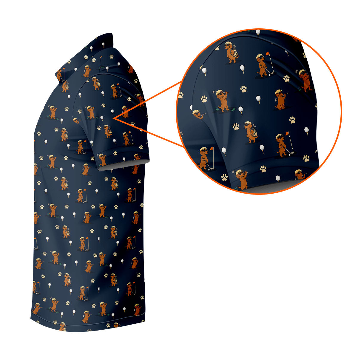 Cartoon Dachshund Golfer Pattern Golf Polo Shirt, Men's Golf Shirt, Golf Apparel For Men