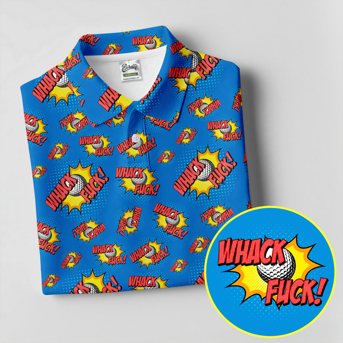 Whack F*ck Comic Golf Ball Blue Funny Polo Shirt, Ladies Golf Tops, Golf Polo For Women