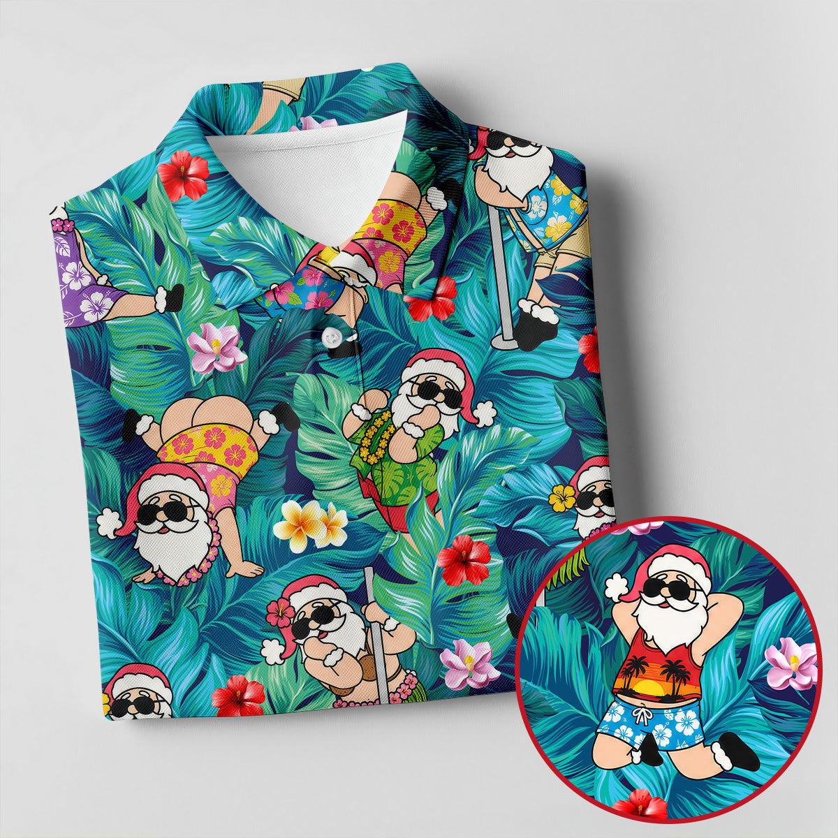 Funny Hula Santa Christmas Golf Shirt, Women's Golf Tops, Hawaiian Golf Shirt, Printed Golf Shirt