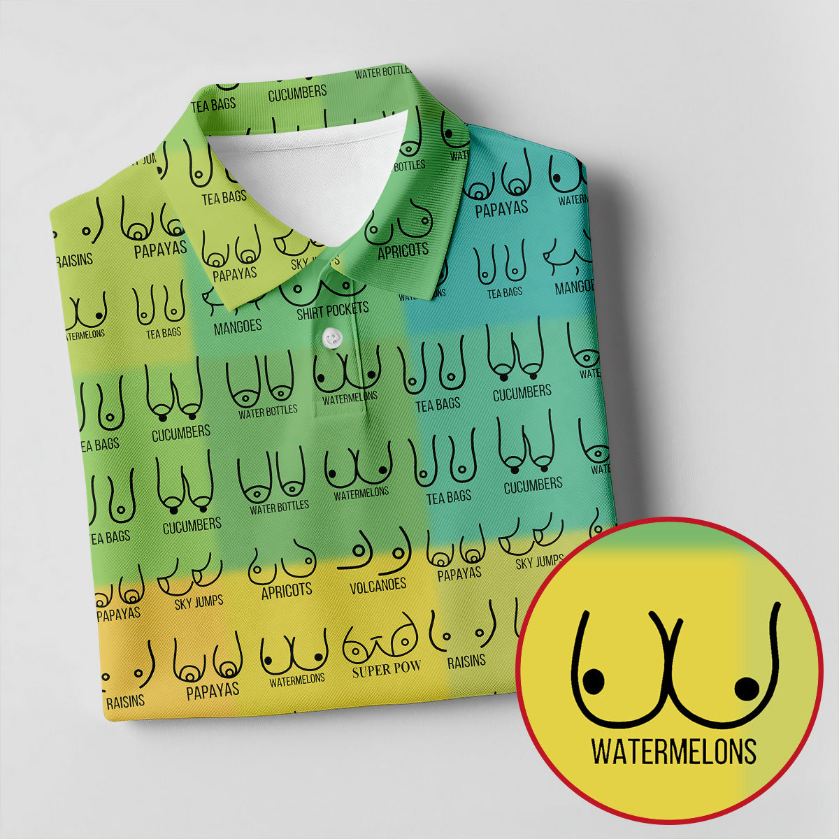 Watermelons Funny Boob Pattern Golf Polo Shirt, Women's Golf Tops, Printed Golf Shirt
