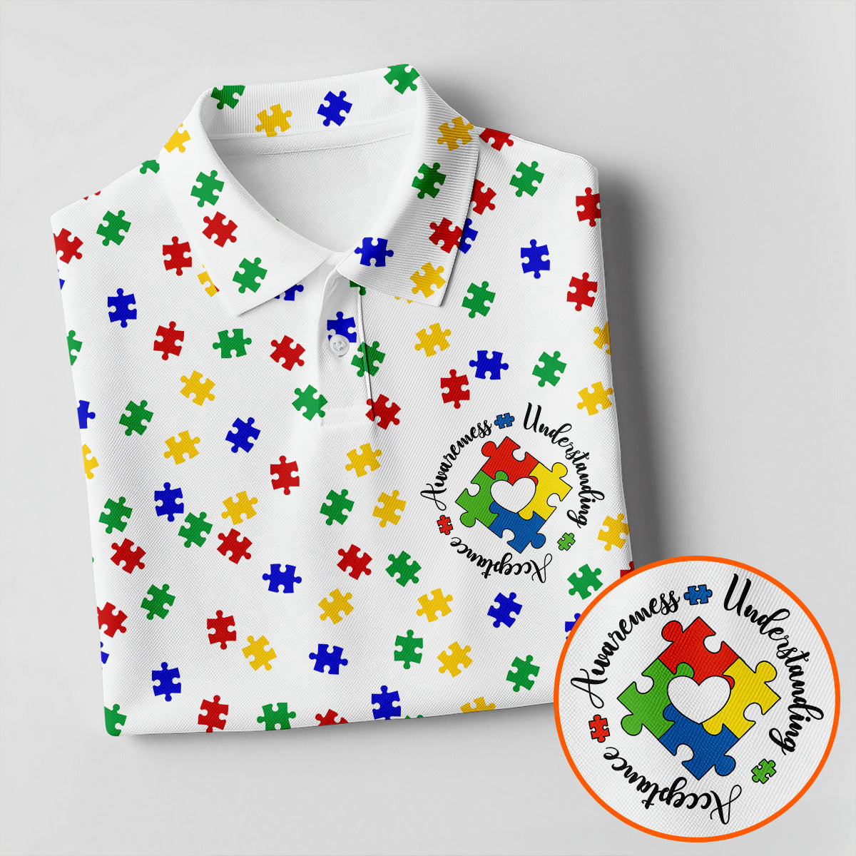 Awareness Understanding Acceptance Autism Puzzle Men's Polo Shirt, Autism Awareness Shirt, Golf Shirts For Men
