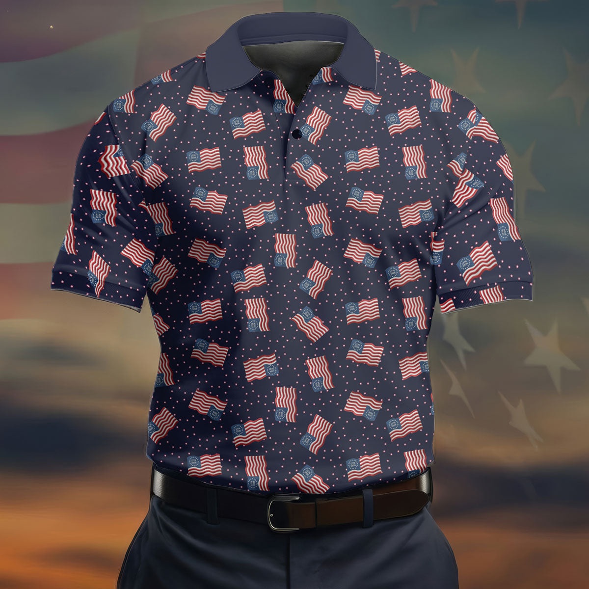 250th Anniversary Waving Flags Patriotic Golf Shirt, 4th Of July Golf Shirts For Men