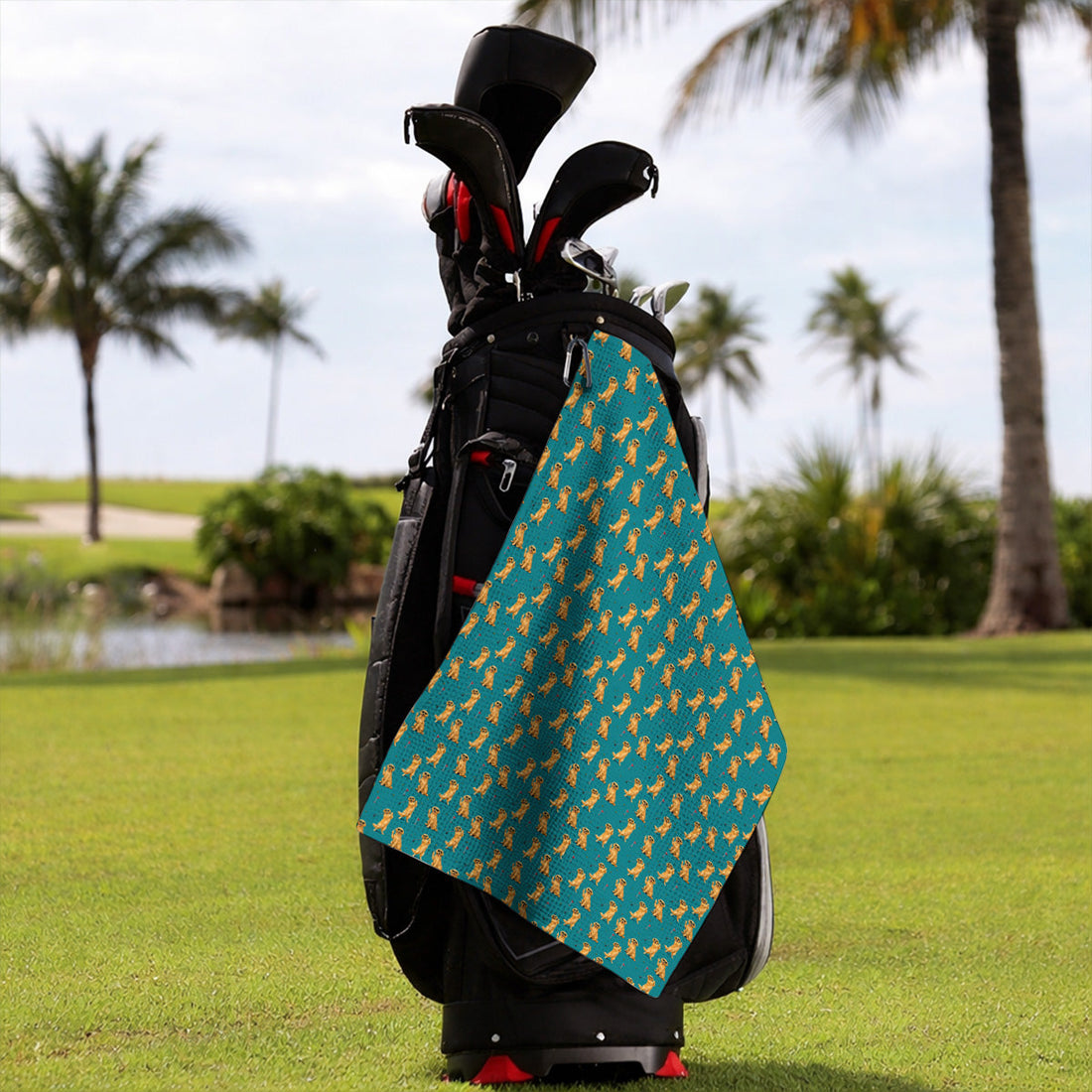 Golden Retriever Fairway Golf Towel, Golf Dog Pattern Towels, Gift For Golden Retriever Owners