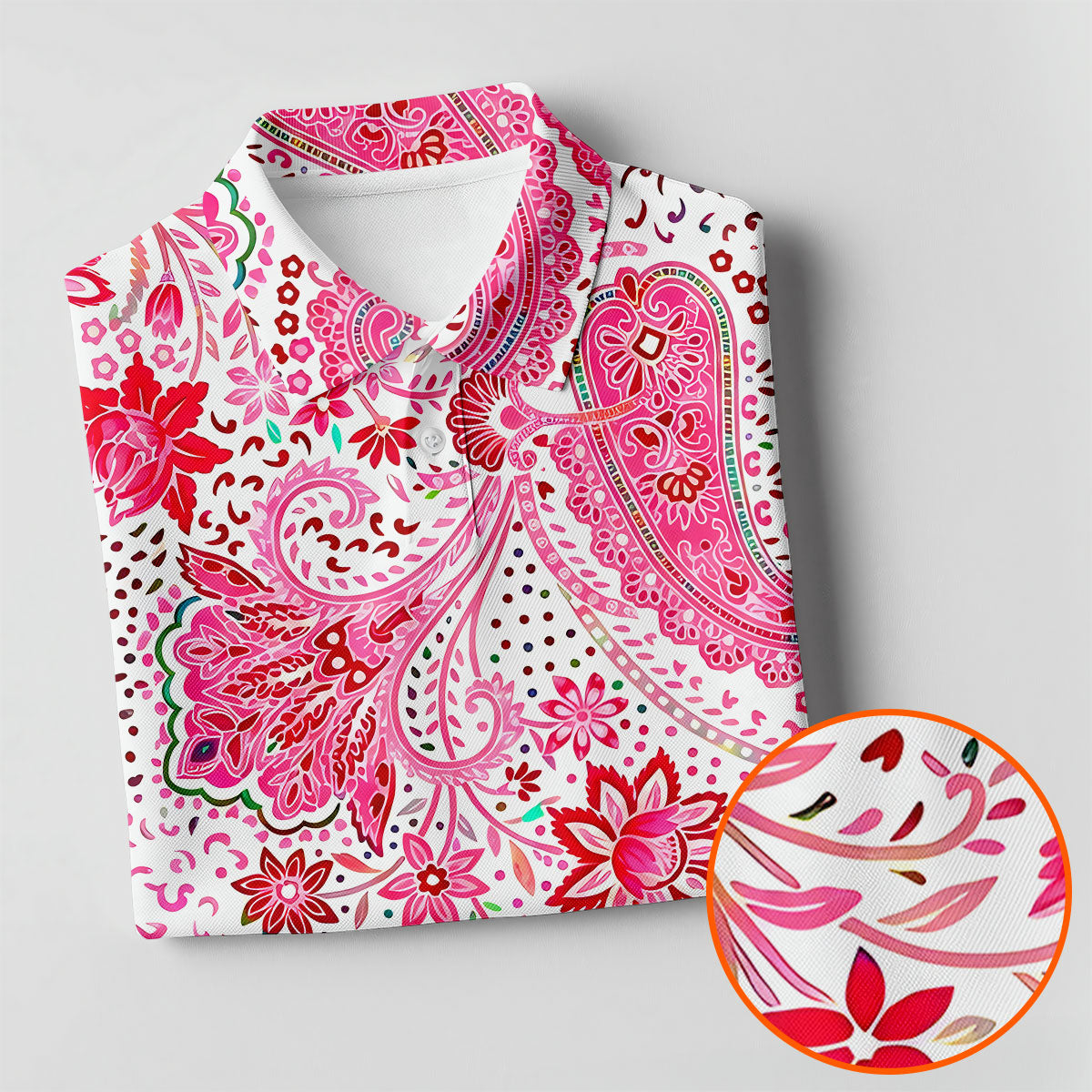 Pink Paisley Floral Pattern Golf Shirt, Mens Golf Shirts, Hawaiian Golf Shirt, Golf Apparel For Men
