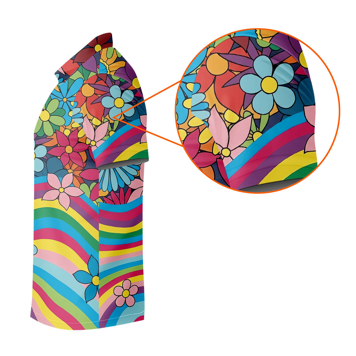 Retro Rainbow Floral Hippie Hawaiian Golf Shirt, Golf Polo Shirts For Men, Mens Golf Apparel