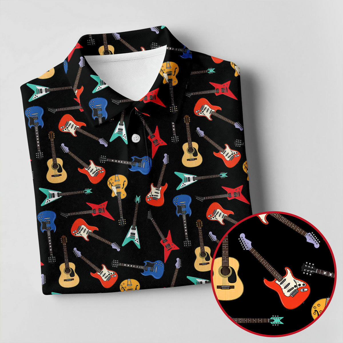 Guitar Pattern Hawaiian Golf Shirt, Music Lover Women's Golf Tops, Ladies Golf Shirts