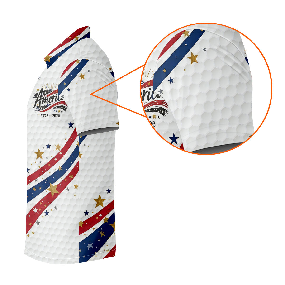 Red White Blue Wavy Stripes Golf Ball Pattern Patriotic Golf Shirt, 250th Anniversary Golf Shirts For Men