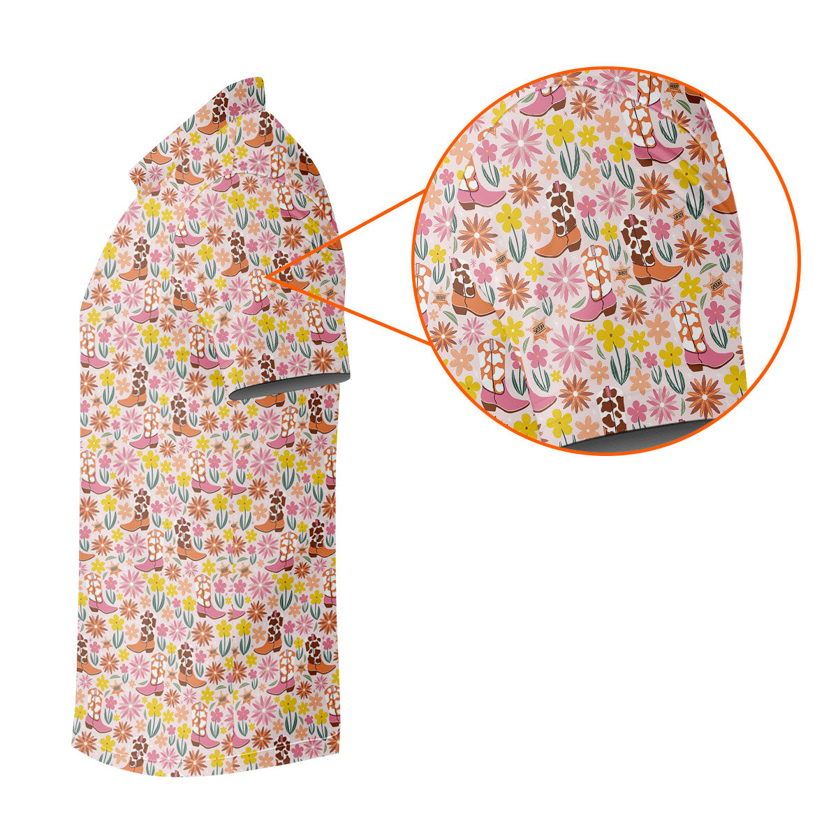 Pink Floral Cowgirl Boots Pattern Golf Polo Shirt, Golf Polo For Women, Ladies Golf Tops