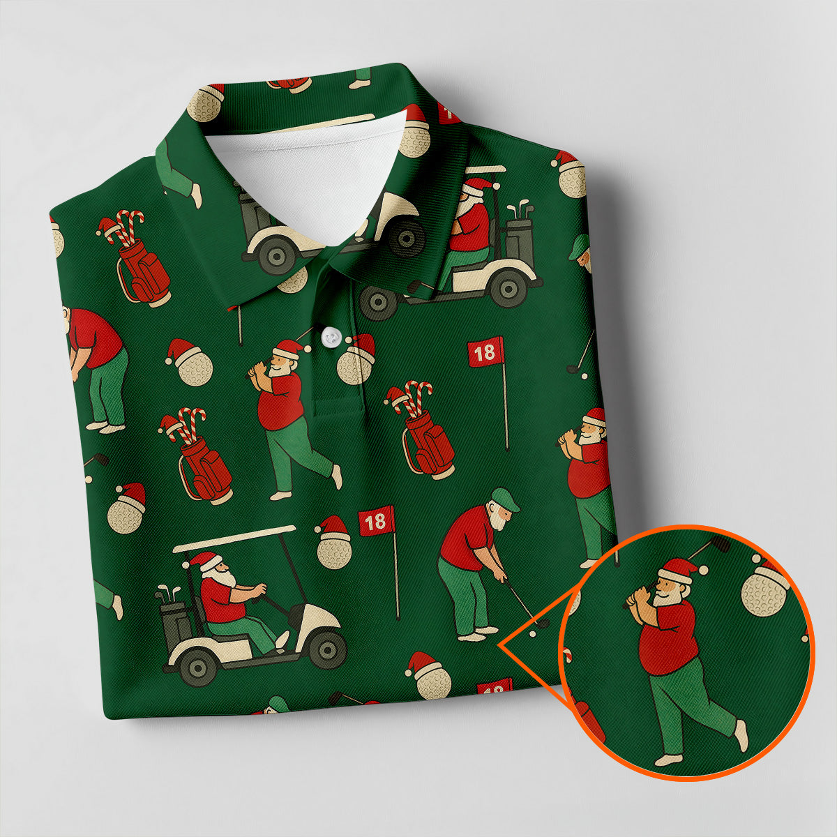 Golfing Santa Green Christmas Golf Tops For Men, Men's Funny Golf Shirts, Christmas Golf Shirt