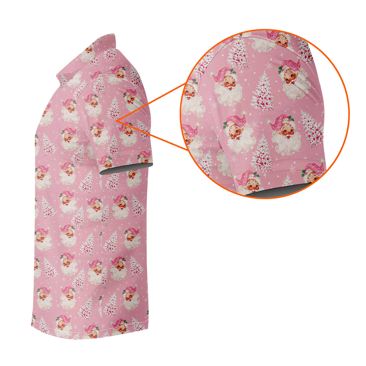 Pink Xmas Tree Santa Claus Pattern Christmas Golf Shirt, Polo Shirts For Men, Golf Gift For Men