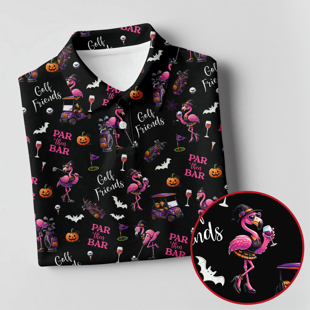 Black Par Then Bar Flamingo Halloween Shirt, Ladies Golf Shirt, Golf Polo For Women