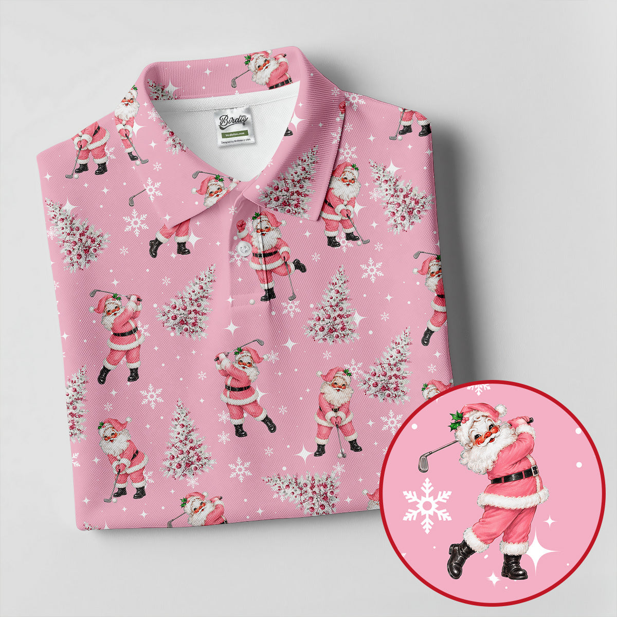 Funny Pink Santa Golfer Christmas Golf Shirt, Golf Shirts For Women, Women's Golf Tops