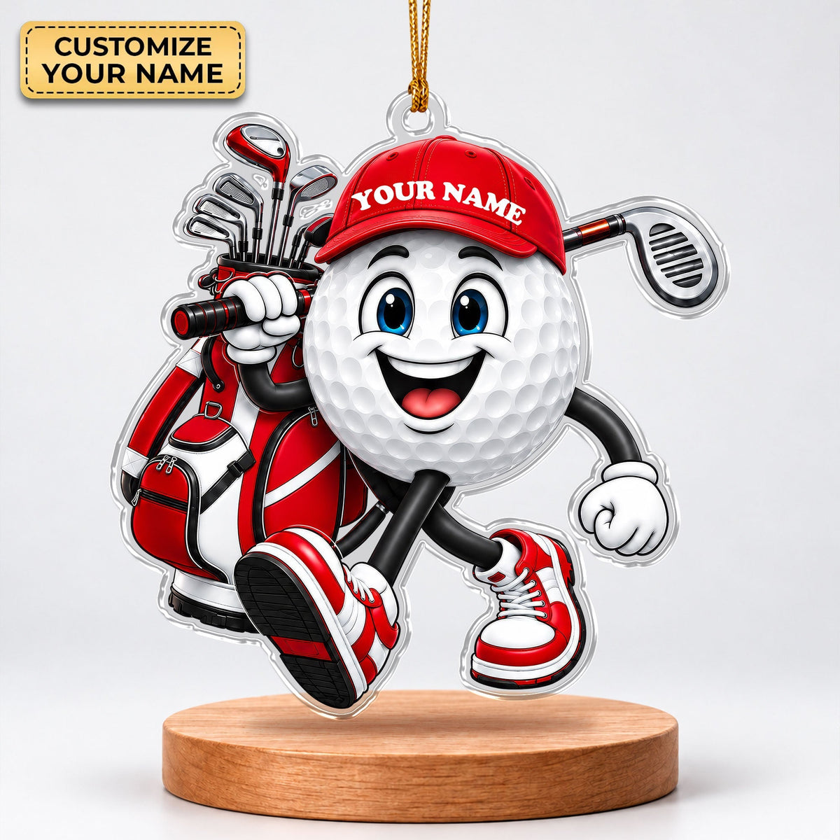 Custom Name Golf Ball And Club Acrylic Ornament, Golf Gifts, Christmas Decorations