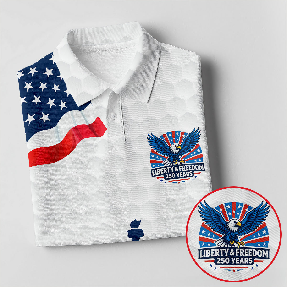 Liberty And Freedom 250 Years Golf Ball Pattern Patriotic Golf Shirt, 4th Of July Polo Shirts For Men