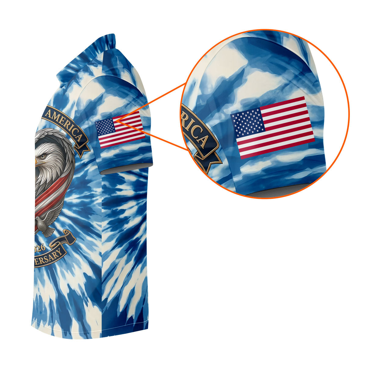 USA 250th Anniversary Tie Dye Print Bald Eagle Golf Shirt, Patriotic 4th Of July Golf Shirts For Men