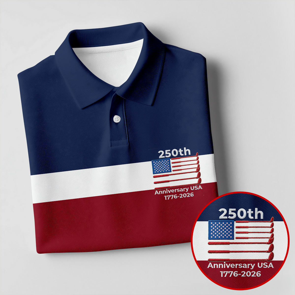 250th Anniversary USA 1776-2026 Red White Blue Printed Golf Tops For Men, 4th Of July Golf Shirts For Men