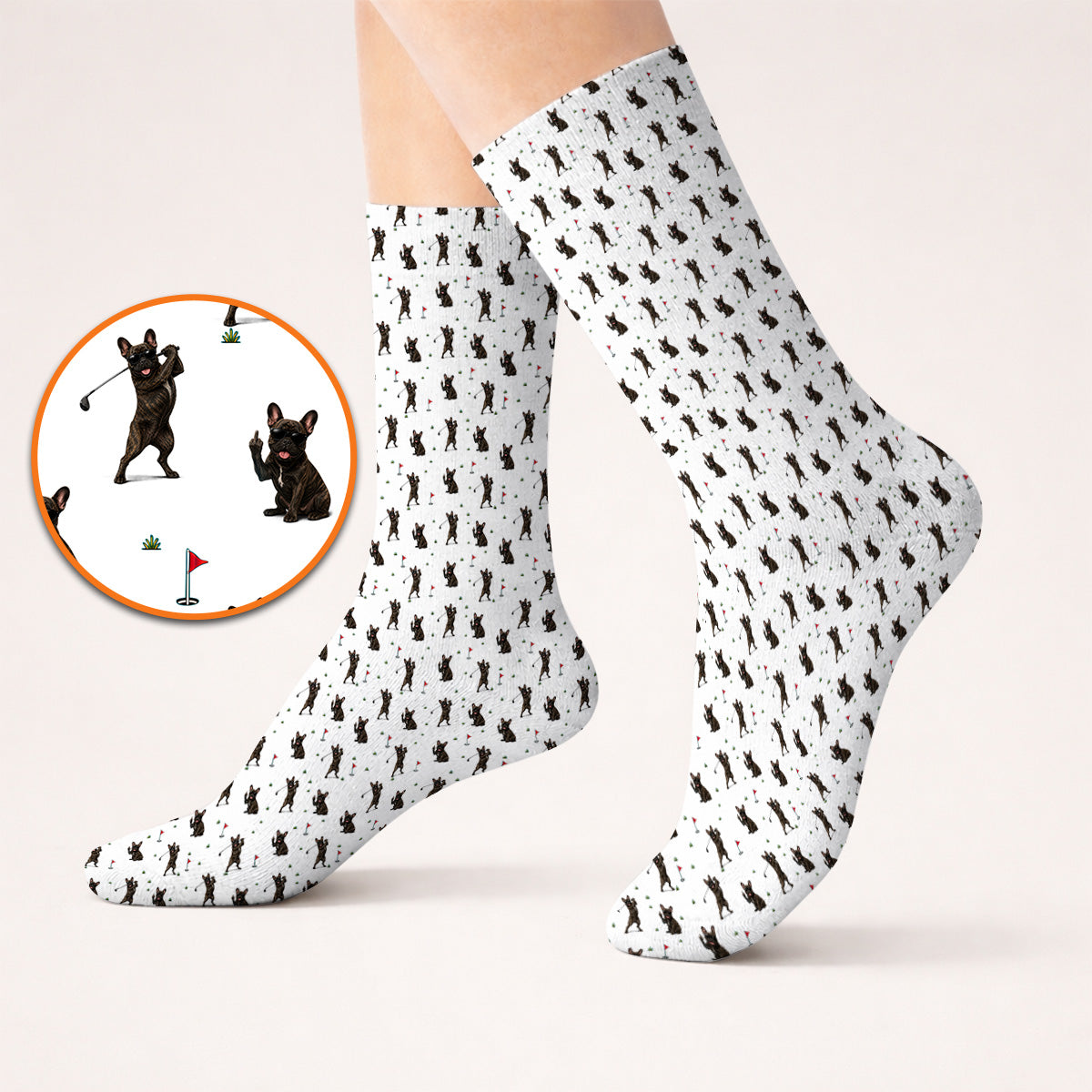Frenchie Golf Sock, French Bulldog Pattern Socks, Funny Golf Gift For Golfer