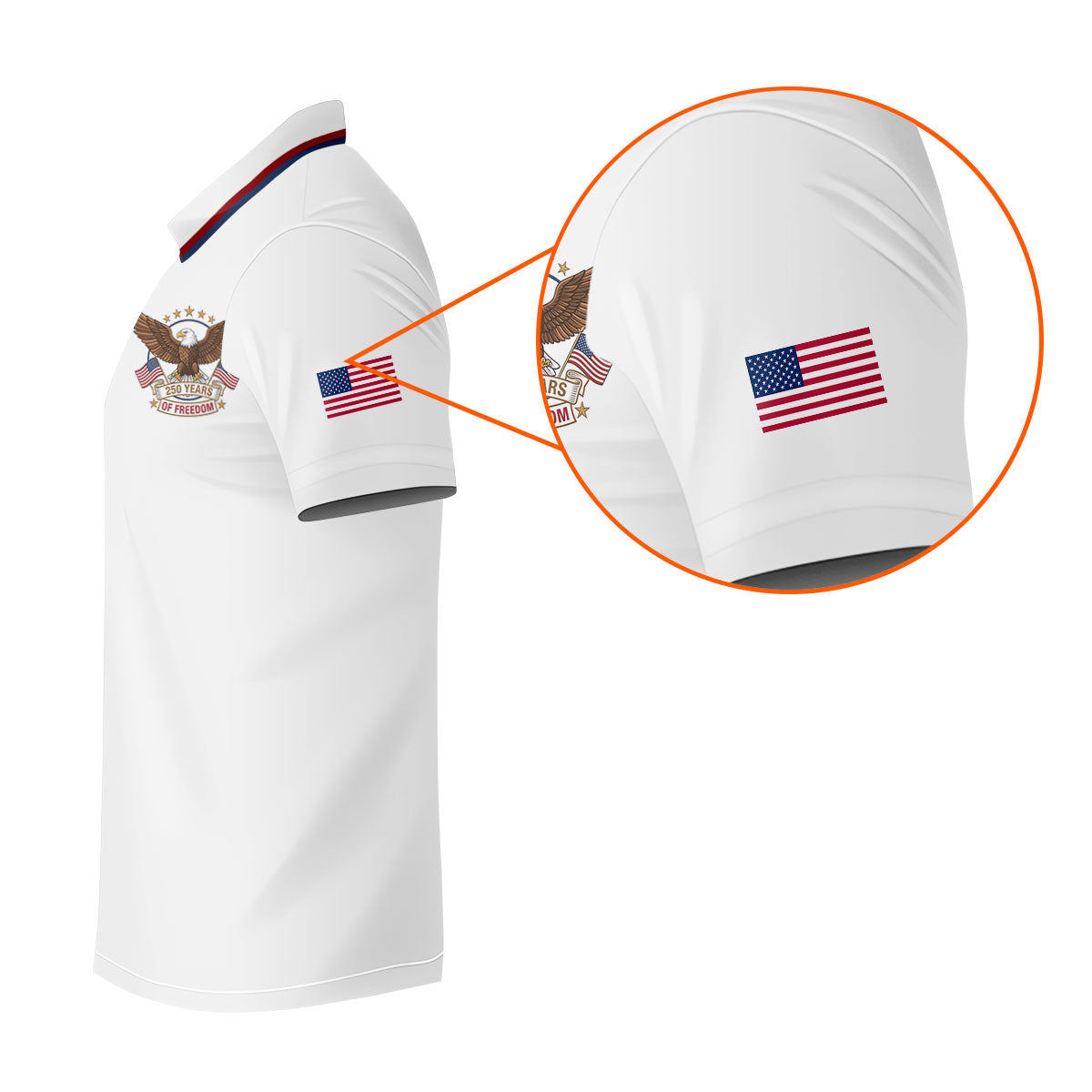 250 Years Of Freedom US Flag Logo White Golf Shirt, Patriotic 4th Of July Golf Shirts For Men